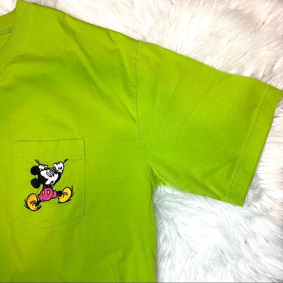 Vintage Lime Green Mickey Mouse Embroidered TShirt - Picture 8 of 14